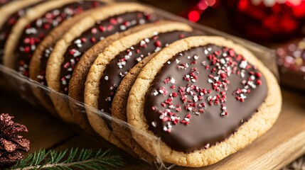 Festive cookie packaging filled with chocolate-dipped Christmas delights, Christmas, cookies, chocolate, festive, holiday