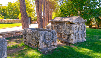 Ancient Roman and Greek sarcophagus discovered during the excavations of the ancient city of...