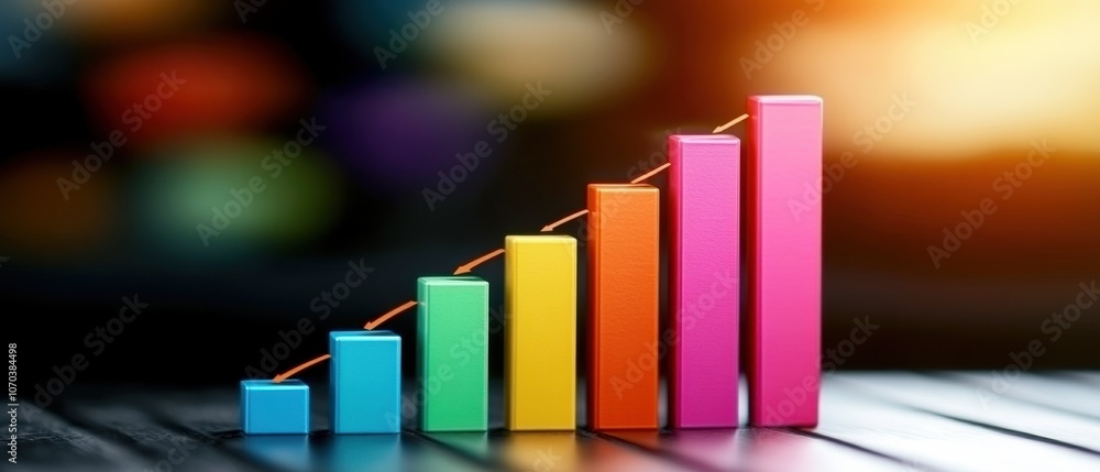 Poster a colorful bar graph illustrating growth, with bars increasing in height against a blurred backgroun