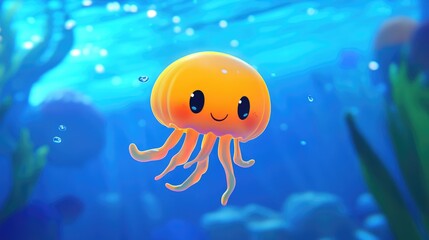 Fototapeta premium Graceful jellyfish gliding through deep blue waters capturing the essence of underwater beauty