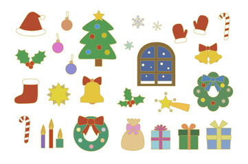 Fototapeta premium くすみカラーのクリスマスのイラストセット