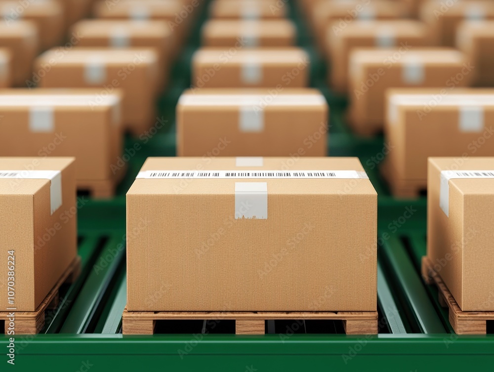 Poster logistics and warehouse concepts. a neat arrangement of cardboard boxes on pallets, illustrating the