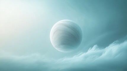 A large white planet is floating in the sky above a cloudy blue sky