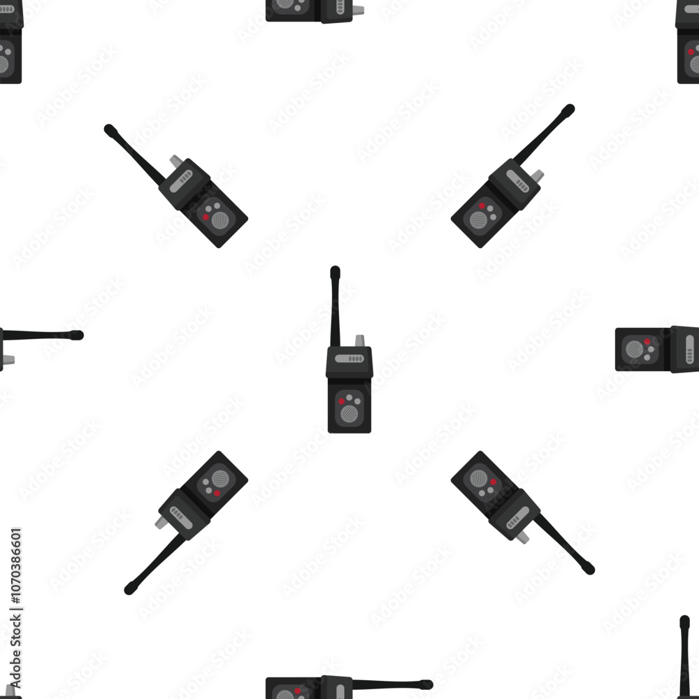 Poster seamless pattern showcasing portable radio transceivers, ideal for communication related designs