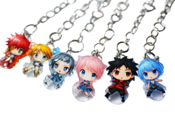 Adorable Chibi Character Keychains isolated on transparent background. on transparent background