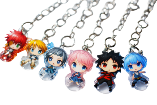 Adorable Chibi Character Keychains isolated on transparent background. on transparent background