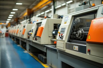 Modern industrial machines operating in a factory setting