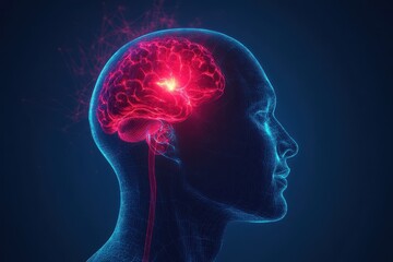 Human Head Profile with Glowing Brain Concept
