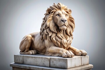 Majestic Lion Statue on Stone Base Against a White Background, Perfect for Fashion Photography and Artistic Displays, Ideal for Home Decor and Unique Design Inspirations