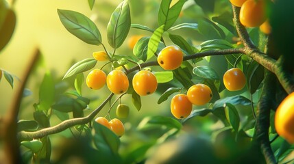 Nance fruit tree with vibrant yellow berries among lush green leaves ideal for tropical gardening and culinary uses