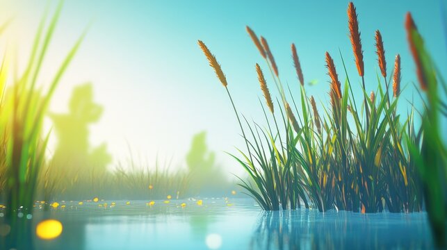 Reeds gently swaying in the breeze on a misty morning capturing tranquil nature vibes