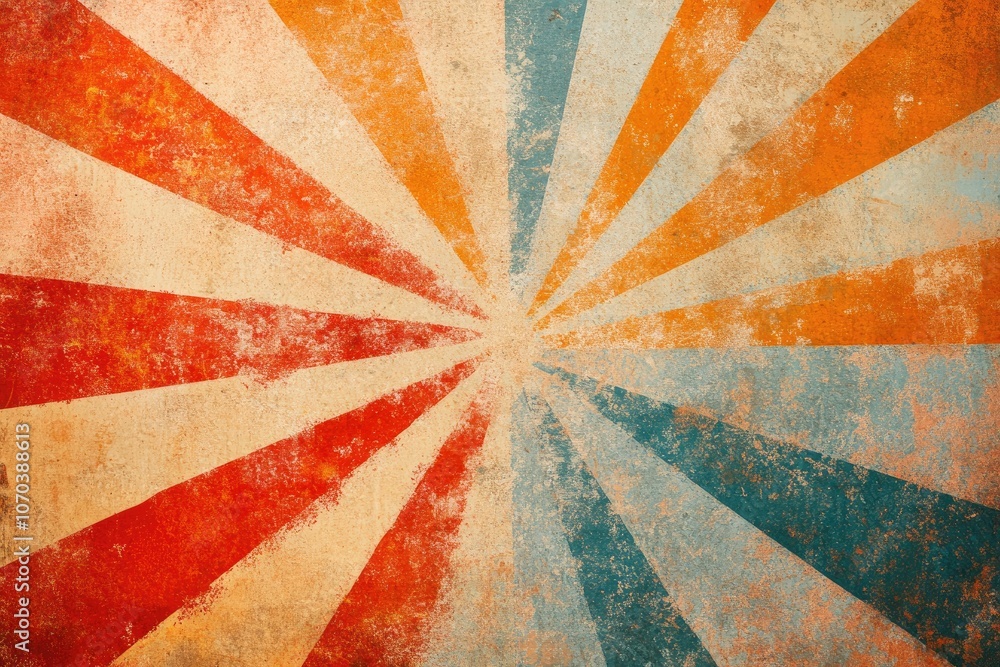 Poster retro colorful sunburst design on grunge textured background