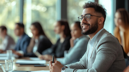 Smiling young professional attending a business seminar