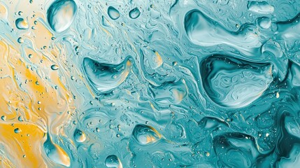 Abstract blue and yellow background with water droplets.