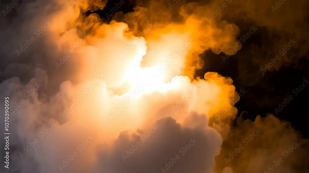 Poster a close-up of clouds illuminated by the setting sun, creating a fiery orange glow