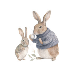 Obraz premium Two Cute Bunnies in a Winter Wonderland