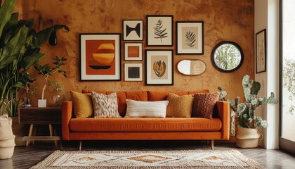 Stylish Wall Gallery with Cozy Sofa and Decor
