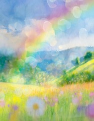 Fototapeta premium 草原の虹