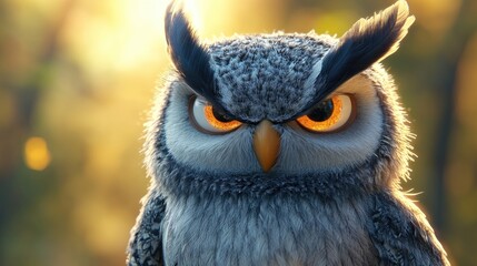 Intense close up of an angry owl glaring at the camera lens wildlife photography captivating animal behavior