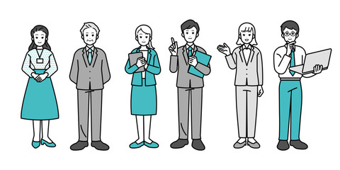 Business person full body figure male and female illustration.
