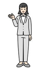 Full body illustration of a business person woman introducing.