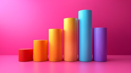 Colorful graph illustrates data growth with vibrant cylinders on a bright background