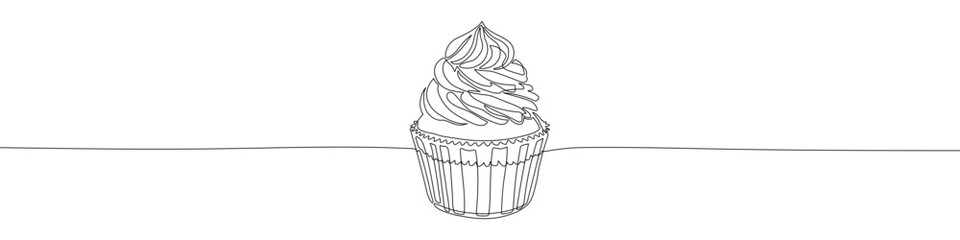 Cupcake continuous line drawing vector illustration. Sweets simplicity design