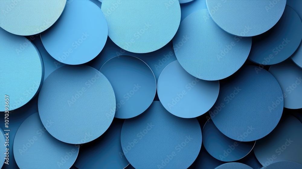 Poster abstract blue circle background with overlapping circles, creating a 3d effect.