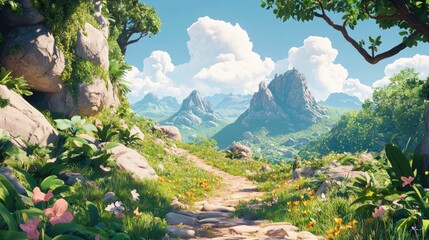 Obraz premium Scenic view of the well traveled trail leading to Bald surrounded by lush greenery and mountain vistas perfect for hikers and nature enthusiasts