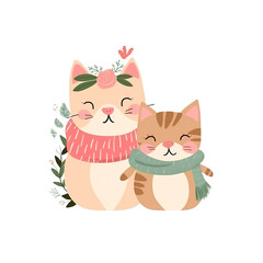 Cute Cats in Winter Scarves and Floral Headband