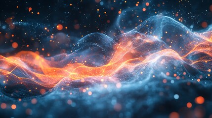 Glowing Abstract Waves Representing Cyber Data Transmission Flow Photo