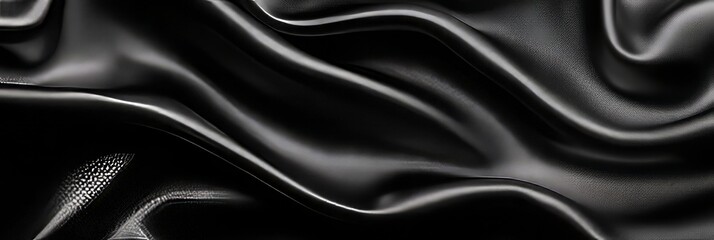 Obraz premium Black Satin Background, Luxurious Fabric Texture with Soft Waves, Smooth Drapes, and Elegant Folds