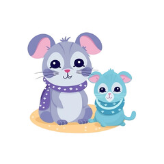 Cute Cartoon Mice Wearing Scarves