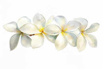 Fototapeta premium white plumeria on a white background clipart, watercolour gouache textured paper, naive folk art