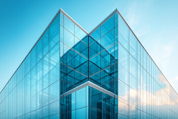 Modern glass building under a clear sky in a urban environment