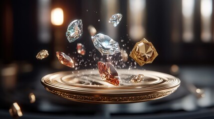 Fototapeta premium Sparkling Diamonds Floating Above Plate