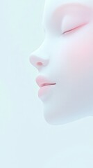 A woman's face is shown in a white background