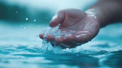 Fototapeta premium A hand is in the water, splashing water