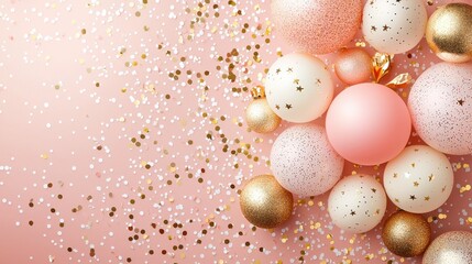 Sparkles and confetti float on a pastel background evoking a playful and joyful feel with ample space for text