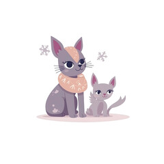 Cute Cats in Winter Illustration