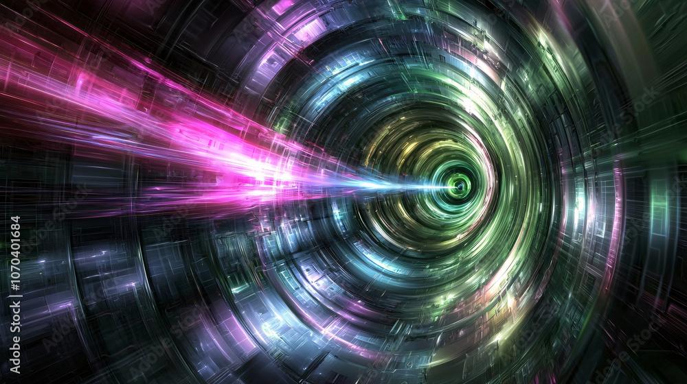 Poster vibrant sci fi portal with neon glow, swirling colors, and dynamic wave patterns create mesmerizing 