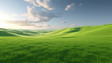 Fototapeta premium Lush Green Landscape with Rolling Hills and Clouds