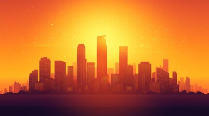 Fototapeta premium Silhouette of a modern city skyline at sunset.