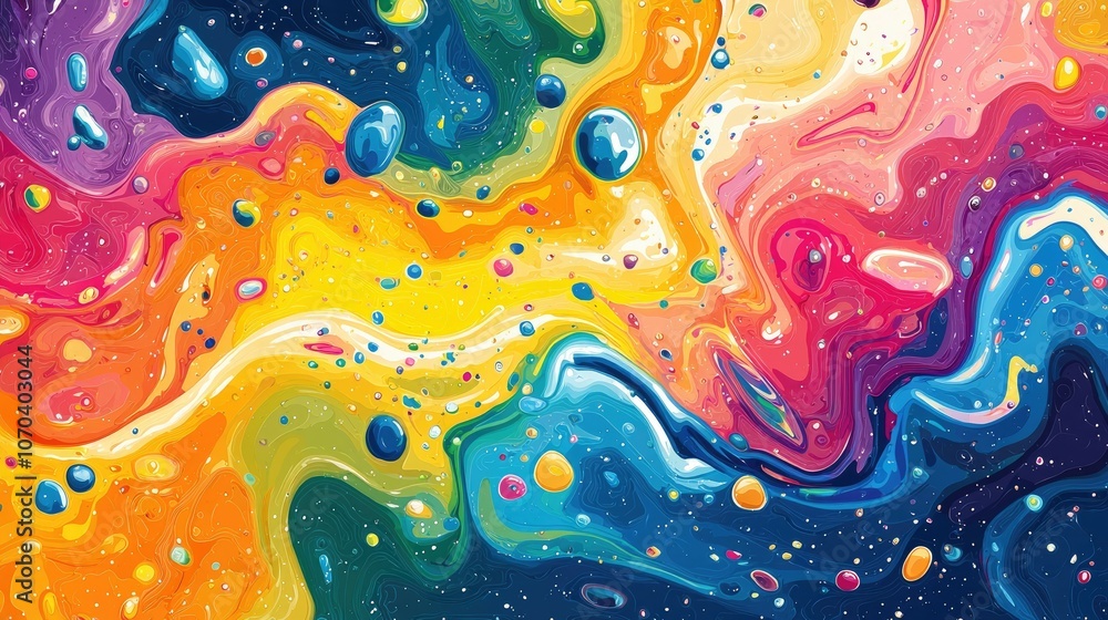 Poster abstract colorful background with swirling patterns and colorful dots.