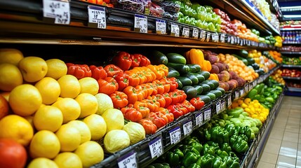 Obraz premium Colorful vegetables on trays at the store.