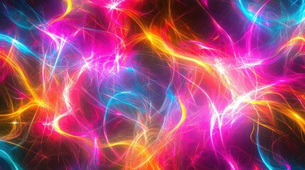 Abstract colorful lines and patterns with glowing light.