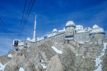 La Mongie, France - 2 Nov, 2024: Cable car from La Mongie to the Pic du Midi, in the French Pyrenees