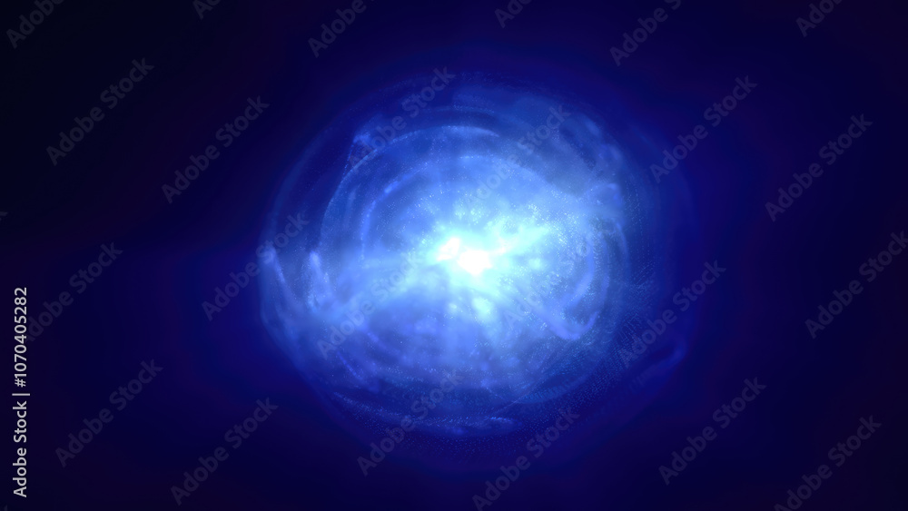 Poster a luminous blue energy sphere core floating in a dark void, evoking a sense of technology and futuri