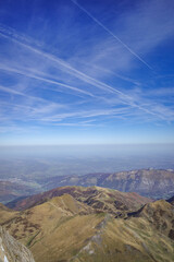 Pic du Midi, France - 2 Nov, 2024: Views over the French Pyrenees mountains from the Pic du Midi Observatory