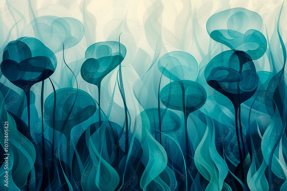 Poster abstract background wallpaper with layered, organic shapes with a smooth gradient from light aqua to